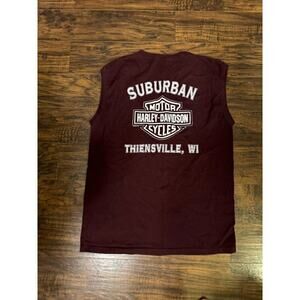 Harley Davidson Thiensville WI Sleeveless Maroon T-Shirt Men's Sz:s